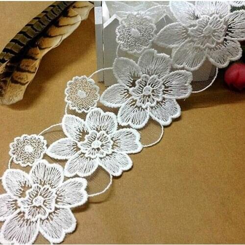 Exquisite embroidered white flower lace ribbon 8.5cm lace fabric sewing DIY crafting lace trim for garment accessory