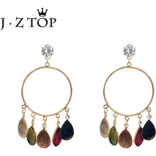 JZTOP Geometric Tassel Earrings Woman Drop Shape Multicolour Velvet Pendant Big Stud Earrings Exaggerated Punk Jewelry