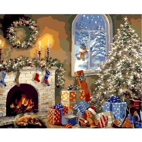 Winter Paint By Number Christmas Oil Picture Living Home Decoration Wall Art Coloring By Number For Adults Paint DIY Craft Kits