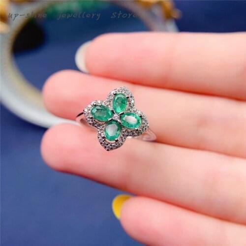 New 925 silver inlaid natural emerald ring, womens ring, compact and simple design, a gift for girls