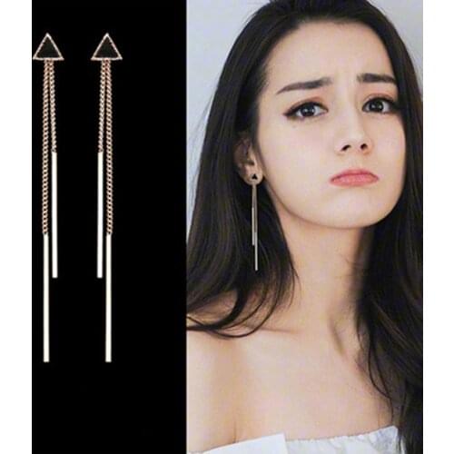 Korea geometric triangle tassel five-pointed star earrings chain metal texture earrings wholesale pendant earrings ladies jewelr