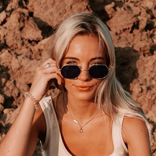 HKNA Alloy Small Frame Sunglasses Women Vintage Metal Polygon Women Eyewear Luxury Brand Designer Punk Sun Glasses for Men