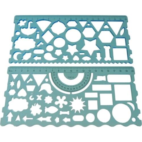 SOSW-2 Pcs Color Plastic Hollow Students Geometric Template Student Ruler Set