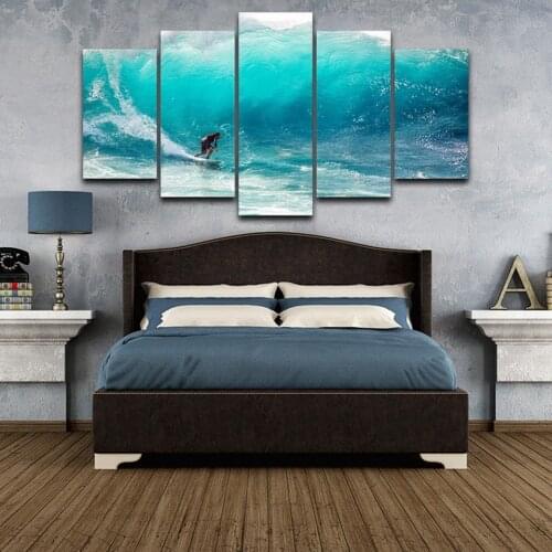 Wall Art Poster Modern Home Decor Living Room Bedroom 5 Pieces Surfer Waves Seaview Canvas Print Painting Modular Pictures Frame