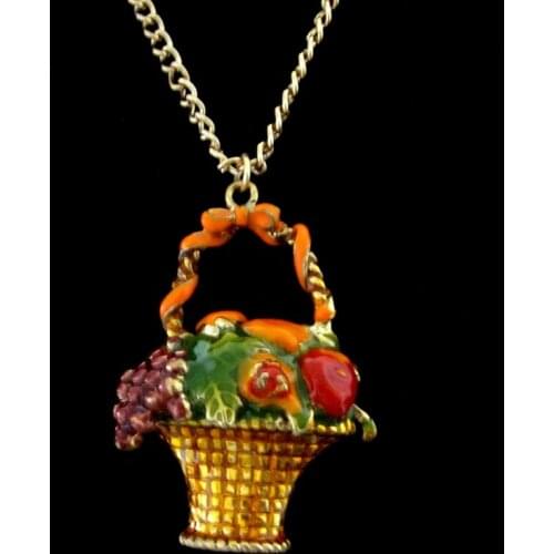 Lastest fashion jewelry accessories 3d design colorful enamel epoxy flower fruit basket pendant necklace wholesale