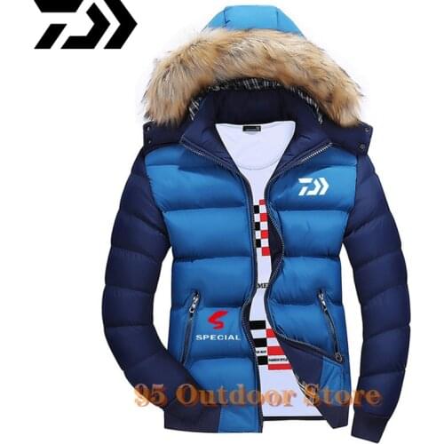 2022 Daiwa New Men Winter Fishing Jacket Parkas Coat Fur Collar Fashion Thicken Cotton Warm Wool Liner Jackets Casual Large Size