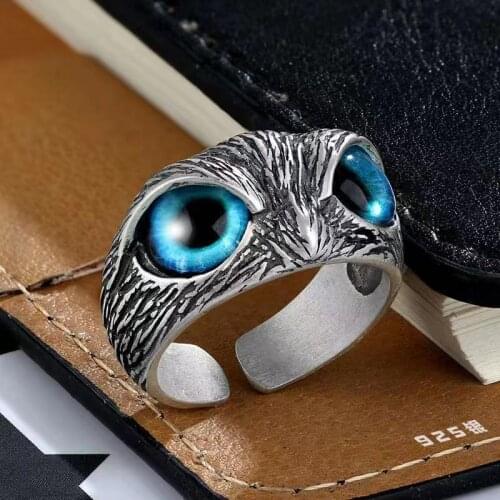 New Fashion Elegant Blue Evil Eye Owl Silver Finger Ring Female Girl Bohemian Punk Devils Eye Ring Jewelry Gift