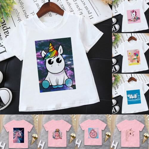 New Arrival Boys T Shirts Starry Sky Unicorn Harajuku Printing Girls Tops Short Sleeve Kids T Shirt Novelty Painted Girl Clothes