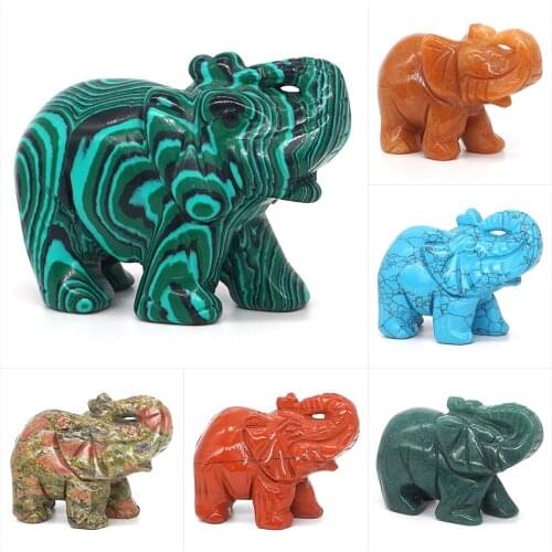 Wholesale 3" Elephant Statue Stone Carving Natural Gemstone Crystal Chakra Reiki Healing Animal Figurine Home Decoration 1pc