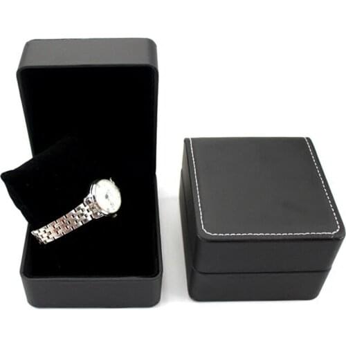 Wholesale Leather Watch Box Black Square Round Corner Watch Storage Box Fashion Mens Watch Display Case Can Customize LOGO B065