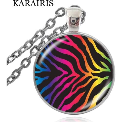 KARAIRIS Charms Colorful Zebra Stripe Necklaces Pattern Print Glass Cabochon Pendants Necklace Jewelry Gifts Hand Craft Jewelry
