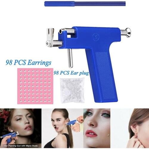 Body Jewelry Piercing Gun With Ear Stud Tools Ear Nose Navel Belly Piercing Tool Disposable Sterile Gun with 98pcs Ear Studs K
