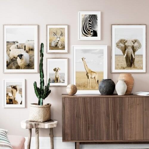 Elephant Deer Giraffe Zebra Sheep Horse Nordic Posters And Prints Wall Art Canvas Painting Wall Pictures For Living Room Decor