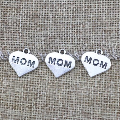 20 Piece 16*16mm Mixed Alloy Antique Silver Color Heart Love Mom Charms Keychain Pendant Accessory For DIY Jewelry Making