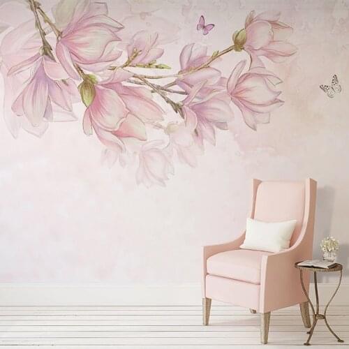 Custom 3D Wallpaper Murals Hand Painted Pink Flowers Wall Art Mural Pastoral Bedroom Living Room Photo Wall Papers Home Decor