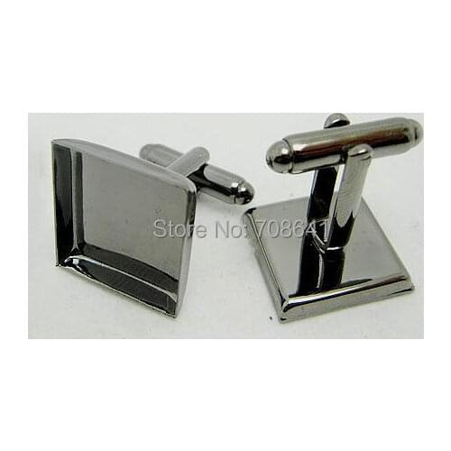 Blank Cufflinks Settings with Square Deep Wall Bezel Cabochons Bases Mens Metal Cuff links Findings Gunmetal Black tone Plated