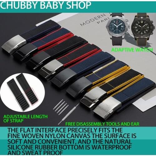 Top Quality 22mm Black Yellow Red Blue Nylon Rubber Watch band For Breitling Strap NAVITIMER WORLD Avenger navitimer bracelet