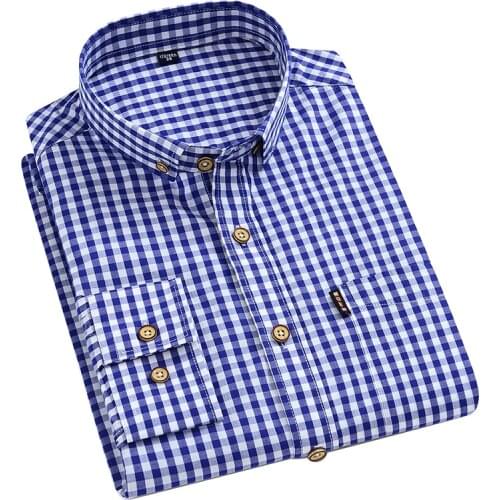 Aoliwen brand men 100% cotton plaid long sleeve shirts for men clothing soft casual slim button up shirts 2021 camisas de hombre