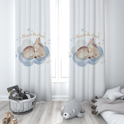 Curtains Children 3D Printed Decorative Items Home Childrens Room White Deer Cloud Sleep Model 207