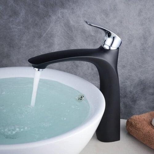 Basin Faucets Black and Chrome Total Brass Deck Basin Faucet Single Hole Tap Hot And Cold Water Mixer Taps Bathroom Sink Faucet