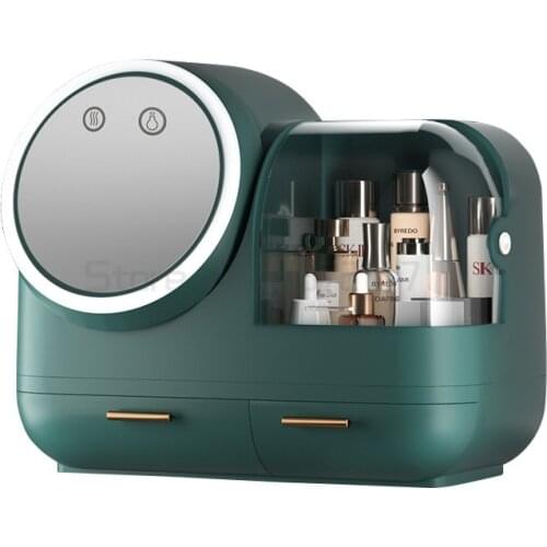 LED fan Beauty mirror storage rack dust-proof creative integrated jewelry and cosmetics storage box