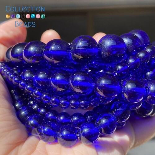 Dark Blue Glass Crystals Spacer Round Bead For Jewelry Making 6-12 MM DIY Bracelets Accessories Wholesale