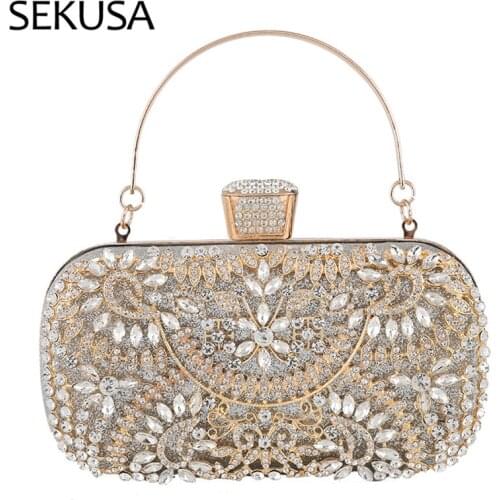 Hollow Diamond Evening Clutch Bag For Women Wedding Clutch Purse Chain Shoulder Bag Small Party Handbag With Metal Handle