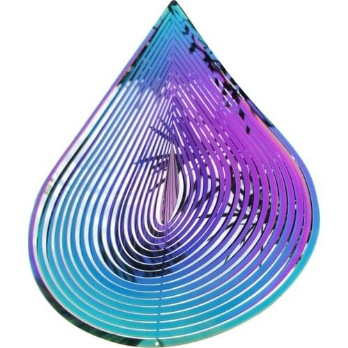 Water Drop Shaped Wind Spinner Stainless Steel 3D Rotating Wind Chimes for Indoor Outdoor Interesting