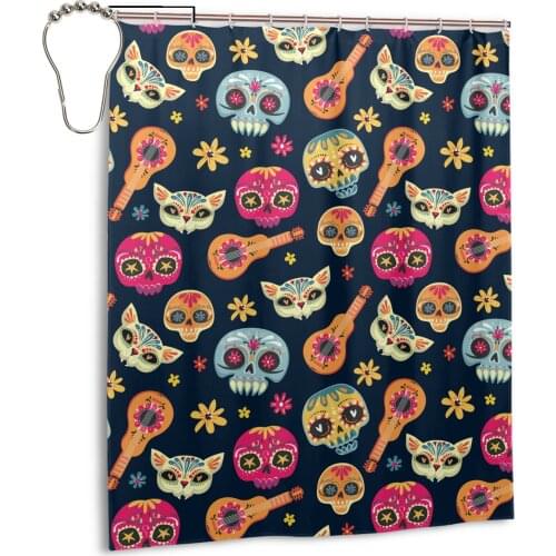 3D Sugar Skull Fabric Waterproof Shower Curtain Curtains Shower For Bathroom Bathing Cover Large Wide Extra