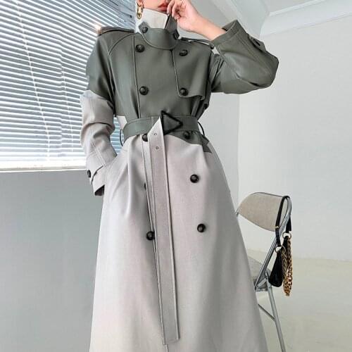 Long Jacket Women Winter Windbreaker Contast Color Womens Fashion Perfectly Shaping Faux Leather Biker Jackets