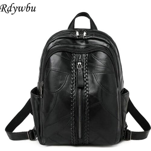 Rdywbu Genuine Leather Women Backpack Luxury Girls New Fashion Weaving Travel Bag Patchwork School Backpack For Students B167