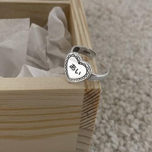 Morivovog 925 Sterling Silver Japanese Language Love Heart Rings Vintage Creative Minimalist Rings for Women Festival Jewelry