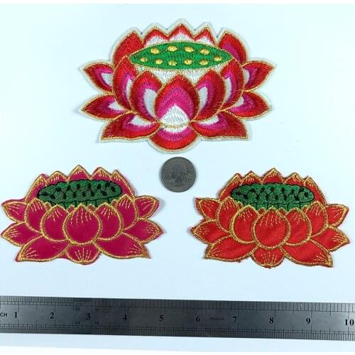 10pcs/lot Embroidery Patch Lotus Bodhisattva Buddhism Clothing Decoration Sewing Accessories Diy Iron Heat Transfer Applique
