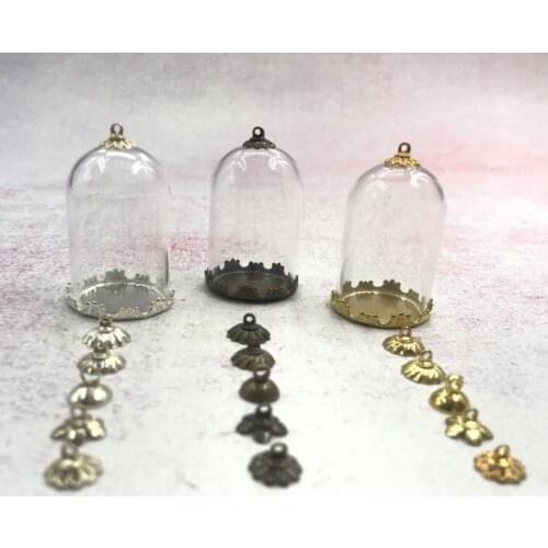100pcs/lot 38x25mm Tube glass globe crown base cap finding hollow glass dome cover glass vial pendant necklace glass diy pendant