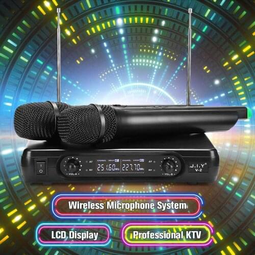 2 Channel Dual Cordless Handheld Mic Wireless Microphone System With LCD Display High-fidelity Stability Large Receiving