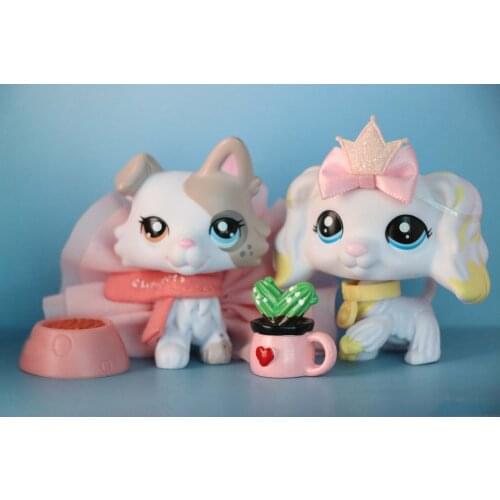 (2pcs toys)New Custom OOAK Tiramisu Collie Erect Ear Collie Figures Different Eyes And Banana Cocker Spaniel With Accessories