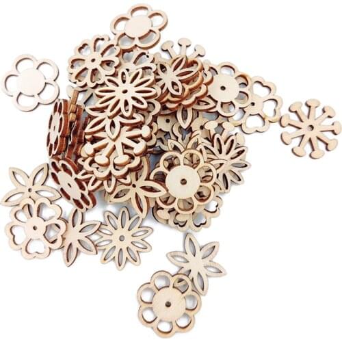 20PCS Wooden Flower Embellishments Patterns Cutouts Wooden Pieces Craft Ornament for DIY Art