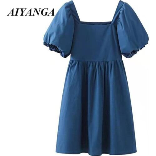 2021 Summer White Square Collar Casual Women Dress Puff Short Sleeve Mini Dress Ladies Elegant A Line Summer Dresses Plus Size