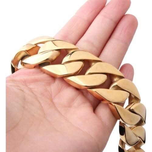 26/31MM Heavy Strong 316L Stainless Steel Gold Color Cuban Curb Chain Mens Boys Bracelet Bangle 8.46"/9" Fathers Day Gift N