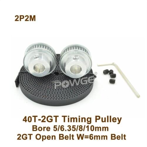 2pcs 40 teeth 2GT Timing Belt Pulley Bore 5/6.35/8/10mm + 2meters Width 6mm GT2 Timing Belt 40T 40Teeth GT2 Pulley 3D Printer