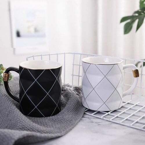 450ml Nordic Golden Black and White Grid Geometry Ceramic Coffee Mug Porcelain Juice Drinking Cup Coffee Milk Tea Cup