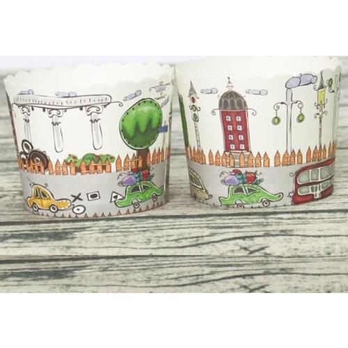 50PCS Cute City street lights bus taxi car Paper Cupcake Liner Baking tool Muffin Cup Case Tray Cake Mold wedding birthday party
