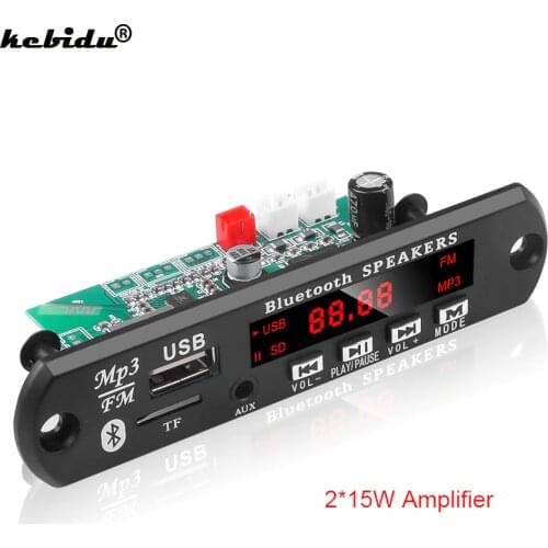 Kebidu 12V Bluetooth V5.0 MP3 Decoder Board Car MP3 Player USB TF Module FM AUX Radio With 2*15W Amplifier For Speaker