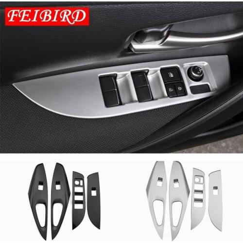 Auto Styling Inner Door Armrest Window Lift Button Cover Trim Matte Carbon Fiber Fit For Toyota Corolla 2019 2020