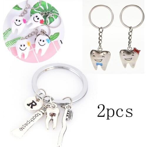 2pcs Toothbrush Floss Toothpaste Tooth Key Holder Dental Hygienist Keychains Decorative Backpack Pendant Keyring