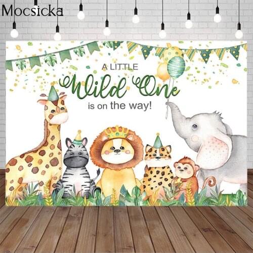 Wild One Birthday Backdrop Jungle Animals Party Photo Background Safari Tropical Green Leaf Banner Backdrops Cake Table Decor