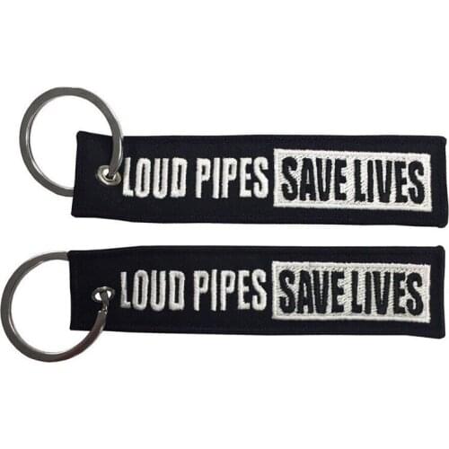 Loud Pipes Save Lives Fabric Embroidery Keychain Keyring Key Ring Key Chain Key FOB