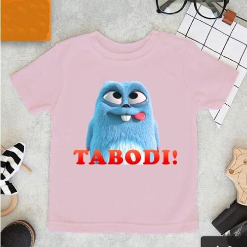 Kawaii girls pink short sleeve shirt funny lemming cartoon print kids clothes summer Harajuku girls tshirt high quality tops