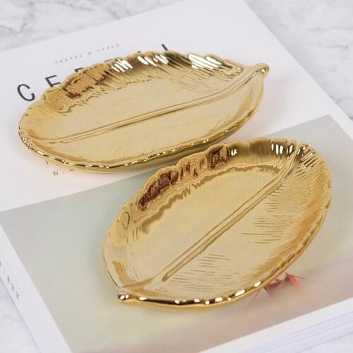 Golden Leaf Ceramic Storage Tray Golden leaf Jewelry Tray Dried Fruit t Tray Home Decoration Ornaments Decor Accessories Vintage