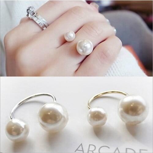 Hot New Arrivals Fashion Womens Ring Street Shoot Accessories Imitation Pearl Size Adjustable Ring Opening Women Jewelry